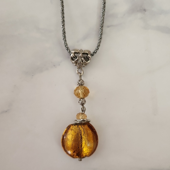 Amber Foil Pendant Necklace - Picture 1 of 7